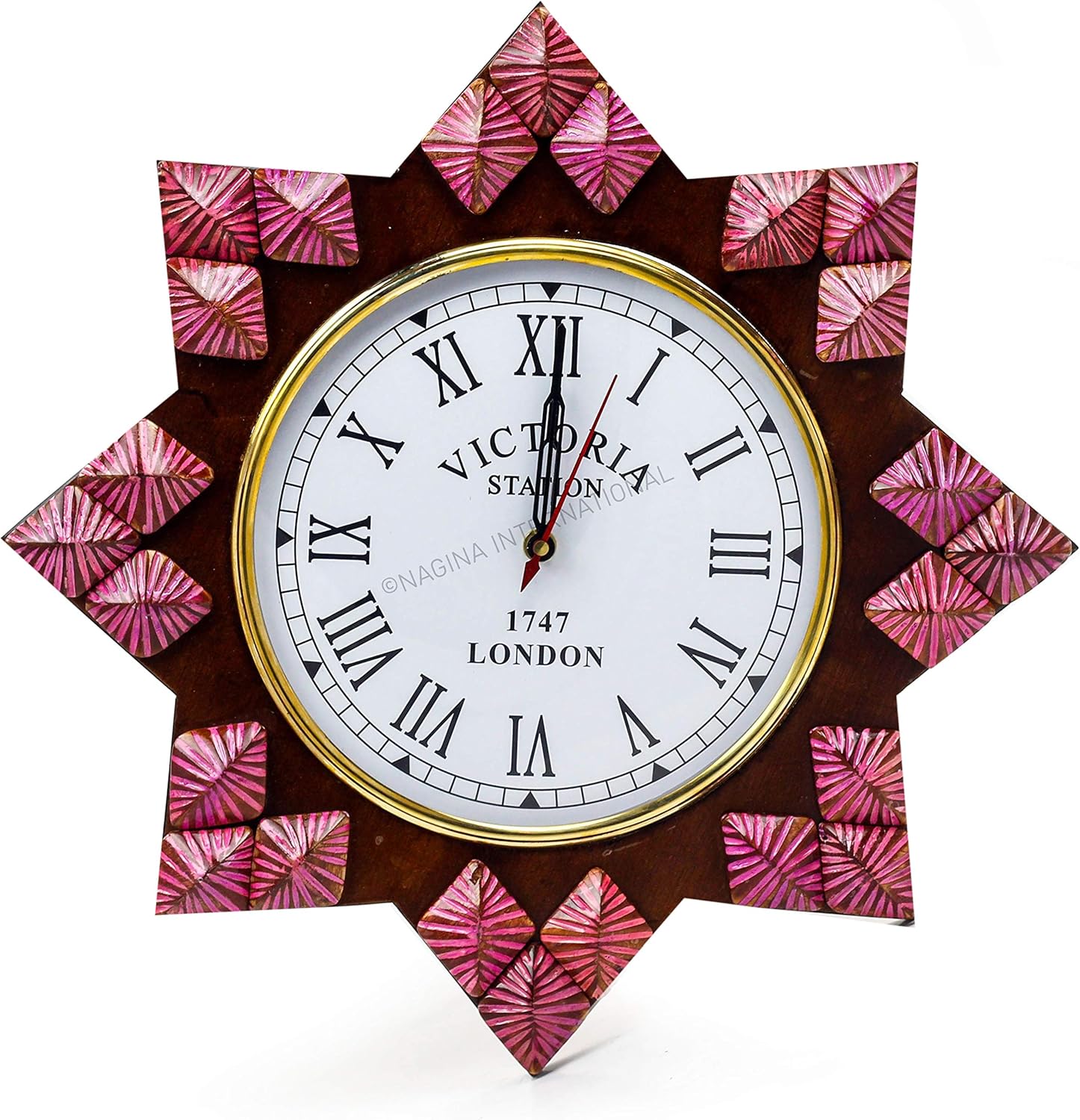 Horloge murale décorative artisanale avec miroir et fenêtres Motifs vintage colorés Nagina International Horloge murale décorative artisanale avec miroir et fenêtres Motifs vintage colorés Nagina International – Image 1