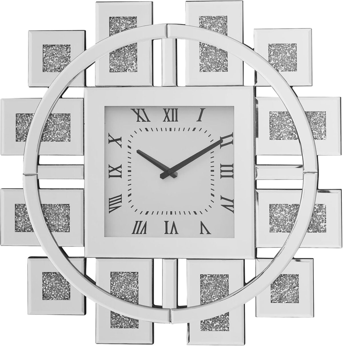 Horloge murale élégante avec chiffres romains et imitation de pierres précieuses, finition miroir, design moderne – Image 4