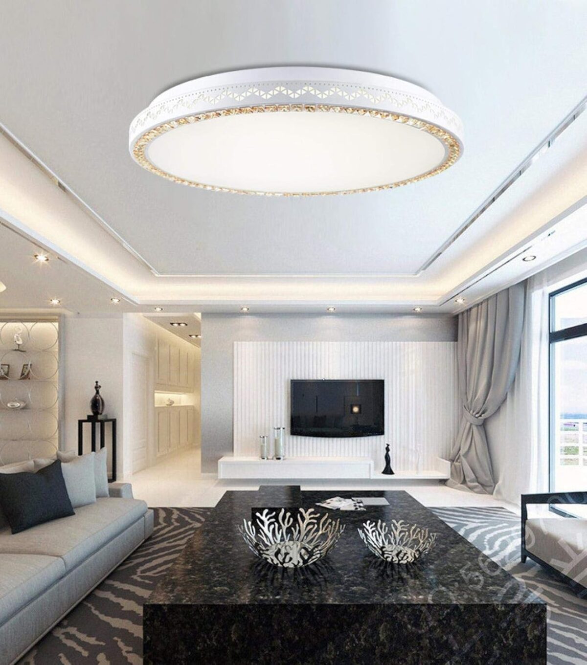 Lampe De Plafond,Led Plafonnier Dimmable Avec Télécommande,Plafonnier Salon,Protection Oculaire Acrylique Ronde Ultra-Mince Style – Image 5