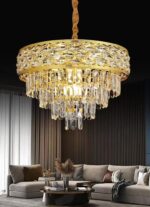 Lustre Moderne en Cristal Luminaire Finition or, Lampe Pendante Ronde en Cristal – Image 7