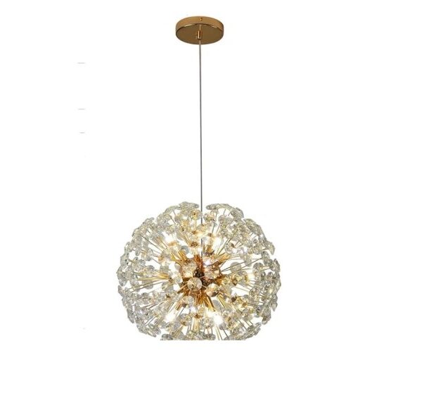 Lustre en Cristal – Feu d’Artifice Pissenlit Doré avec Lampes Suspendues