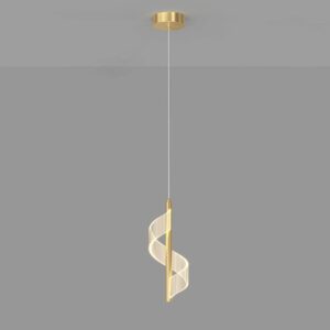 Suspension Spirale dorée, Mini Lampe Suspendue de Chevet, Lustre à LED Moderne, Lampes à Suspension à Long Tube en Aluminium avec Abat-Jour en Acrylique torsadé, 3 Modes de Couleur