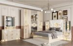 Chambre à Coucher Prestige – Blanc & Or Élégance