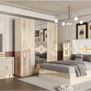 Chambre à Coucher Prestige – Blanc & Or Élégance