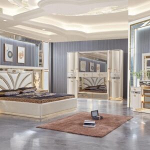 Ensemble Royal – Chambre a couche Blanche avec Finitions Dorées