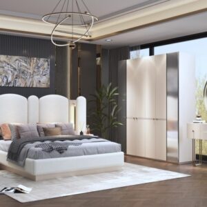 Chambre à Coucher Glamour – Harmonie en Blanc et Or