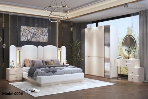 Chambre à Coucher Glamour – Harmonie en Blanc et Or