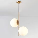 Suspension Globe à 2 lumières en métal doré avec Abat-Jour en Verre Blanc, – Image 6