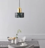 Suspension Cloche Cylindrique – Marbre & Cuivre Doré – Design Art Déco