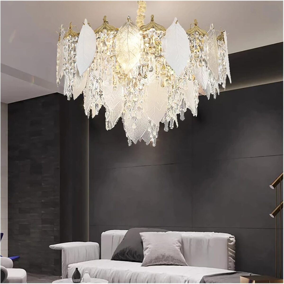 Suspensions Postmodernes de Luxe – Feuilles de Porcelaine et Cristal avec Éclairage LED Intégré – Image 7