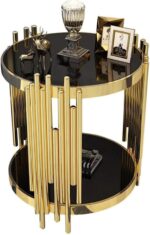 Tables d'appoint Table d'appoint Moderne avec Plateau en Verre Noir Table Basse Ronde en Acier Inoxydable Petite Table d'appoint  en métal – Image 5