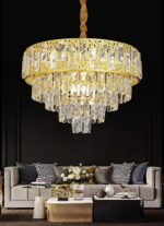 Lustre Moderne en Cristal Luminaire Finition or, Lampe Pendante Ronde en Cristal – Image 6