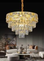 Lustre Moderne en Cristal Luminaire Finition or, Lampe Pendante Ronde en Cristal – Image 5