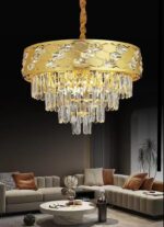 Lustre Moderne en Cristal Luminaire Finition or, Lampe Pendante Ronde en Cristal – Image 4