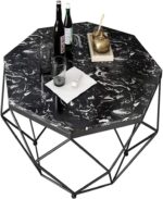 Table basse ronde moderne pour petits espaces, plateau en marbre, table de canapé avec cadre en métal