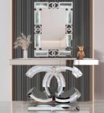 console de table en verre miroir simple et moderne, , imitation diamant scintillant, table console  LED – Image 5