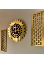 Ensemble Horloges Murales Décoratives Dorées – Élégantes avec Chiffres Romains + Table en Nid – Image 2