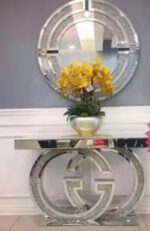 meubles miroir meubles nouveau Design lumière luxe Double G G diamant argent miroir Console Table – Image 3