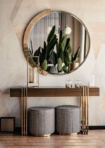 Table console moderne dorée – Design géométrique pour entrée et salon – Image 2