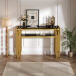 Table d'appoint  moderne 128 x 44 x 80 cm, console, corps avec pieds dorés, MDF double couche – Image 3