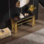 Table d'appoint  moderne 128 x 44 x 80 cm, console, corps avec pieds dorés, MDF double couche – Image 4