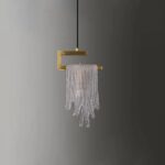 Suspension KunMai moderne dorée à 1 lumière, lampe suspendue en verre faite main en forme de cascade – Image 3