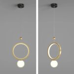 Suspension de chevet, lampe suspendue moderne à LED 18W, lampes à suspension à anneau doré avec abat-jour en acrylique – Image 2