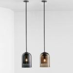 Lampe à suspension en verre brun fumé Droplight Double lampe dépendante du verre Lustre suspendu E27