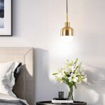 Lampe à suspension pour restaurant, cercle trapézoïdal en métal postmoderne, petite suspension en verre doré, lampe de chevet – Image 2