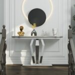 Table console moderne Asday noire et dorée – Design géométrique en acier inoxydable pour entrée et salon – Image 4