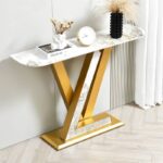 Console moderne de 120 cm avec plateau en pierre frittée, structure en métal et pieds réglables pour entrée, couloir et salon. – Image 2