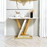 Console moderne de 120 cm avec plateau en pierre frittée, structure en métal et pieds réglables pour entrée, couloir et salon. – Image 3