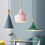 Lustre en Aluminium de Couleur Nordique, avec Un Design de décoration en Bois Massif, Lampe Suspendue à tête Unique E27, luminaires pour la décoration... – Image 4