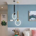 Lampe suspendue créative en fer, style nordique moderne, luminaire à tête unique avec anneau doré – Image 2
