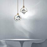 lumière Suspension en cristal moderne en finition laiton brossé doré Mini lampe suspendue à LED Lampe suspendue à tige en métal Plafonnier simple – Image 3