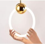 Lampe suspendue créative en fer, style nordique moderne, luminaire à tête unique avec anneau doré – Image 5