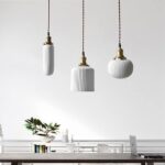 Lustres, lustre nordique en métal et céramique, lampe à tête unique à source de lumière E27, abat-jour suspendu à capsule blanche – Image 2