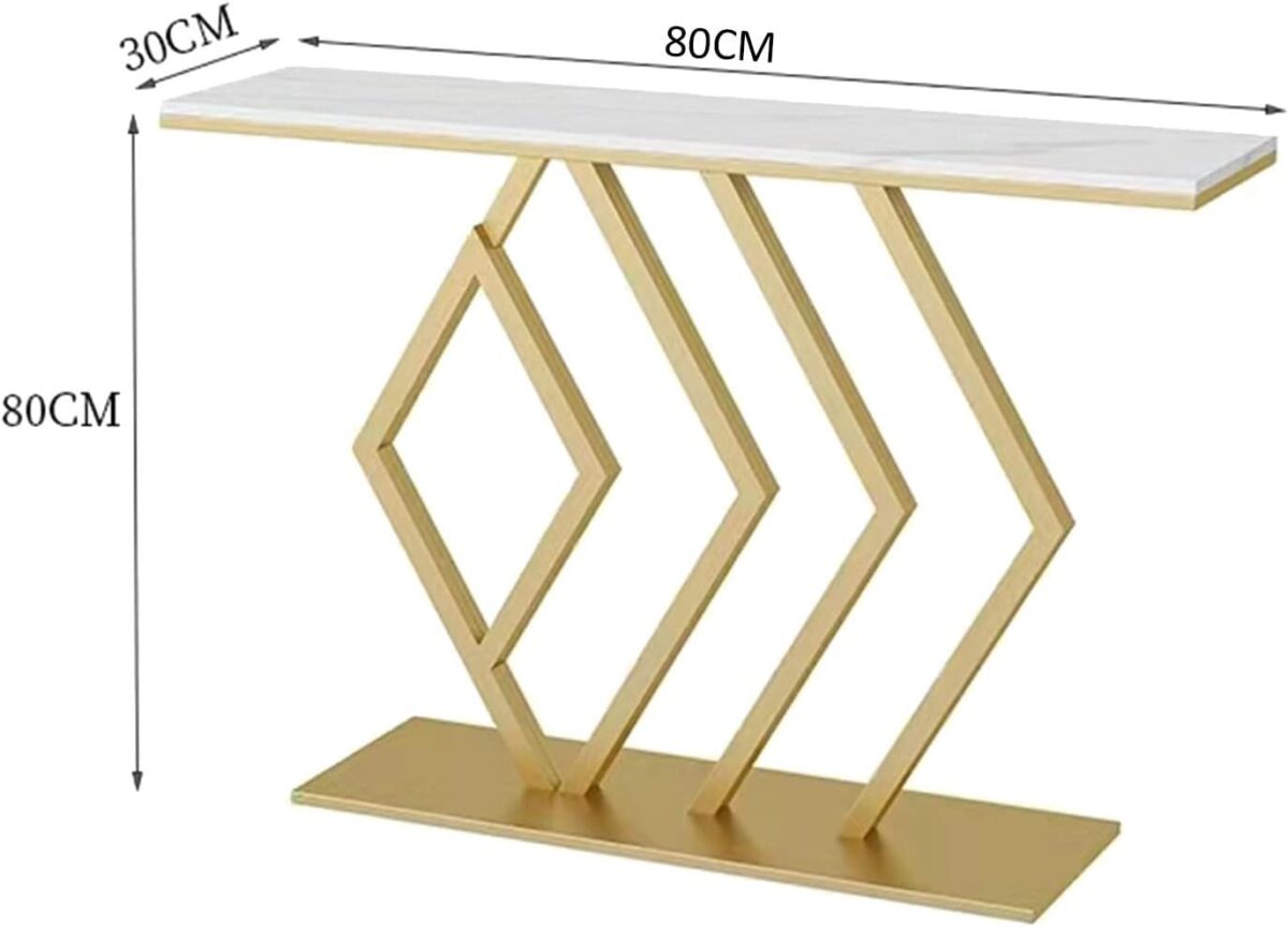 Table Console Table Console Moderne, Table de canapé géométrique de 31,4 Pouces, avec Plateau en marbre et Base en méta – Image 4