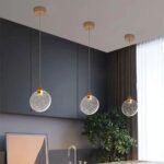 Suspension, lampe suspendue nordique de luxe en verre tricolore, suspension LED en fer forgé, lustres, luminaires créatifs – Image 2