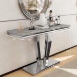 Table console moderne Asday noire et dorée – Design géométrique en acier inoxydable pour entrée et salon