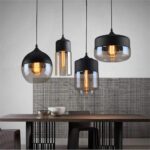 Suspension industrielle moderne avec abat-jour en verre transparent en métal noir, éclairage de plafond réglable – Image 3