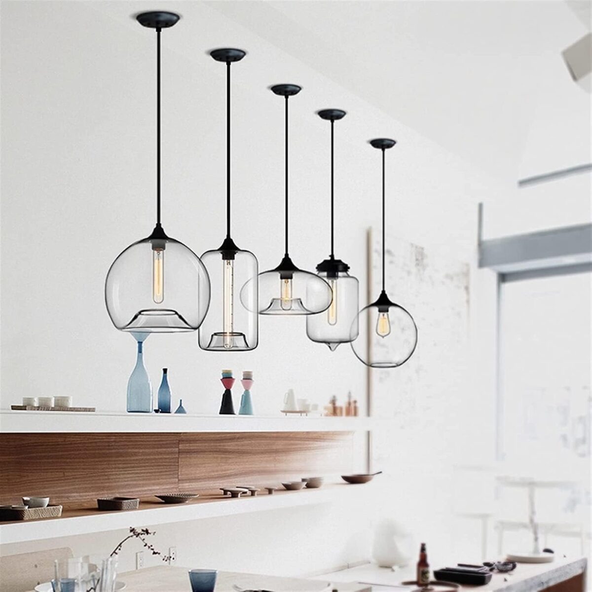 Luminaires suspendus avec abat-jour en verre transparent, luminaire de plafond Edison moderne - Luminaires de créateur, luminaires de plafond, luminaire... – Image 4
