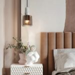 Lampe à suspension en marbre avec abat-jour en verre cognac, mini luminaire suspendu – Image 3