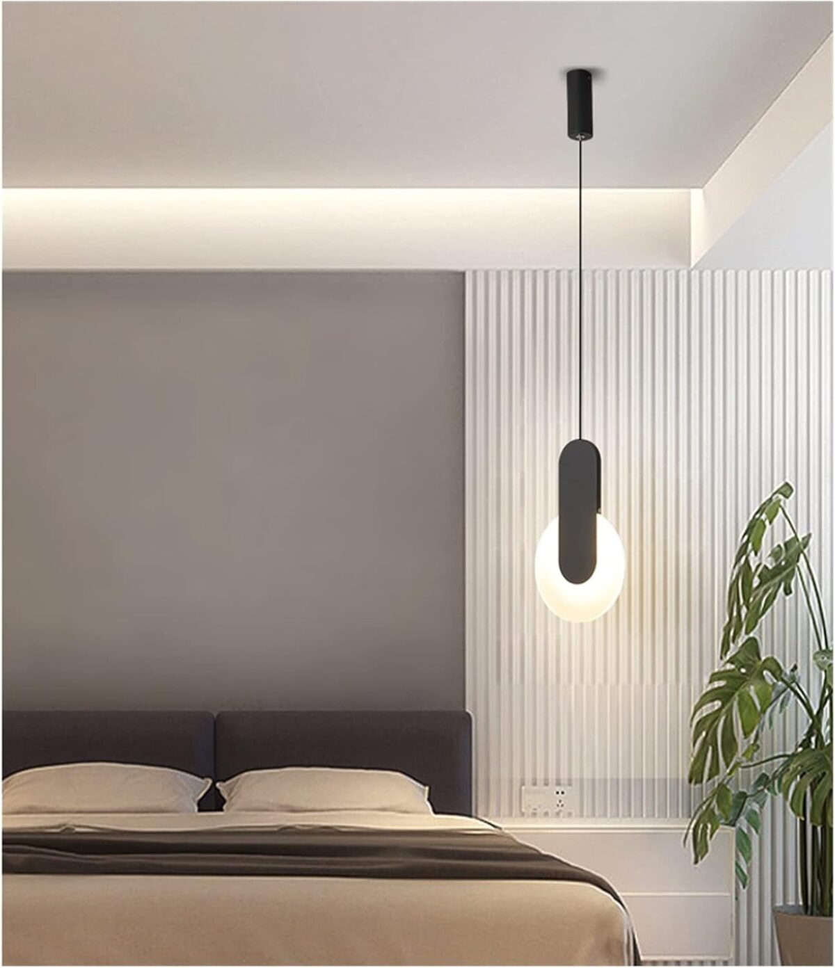 Moderne Chevet Chambre Salon Cuisine Câble Lustre Déco Luminaires Simple LED Pendentif Lumières BlancNoir – Image 4