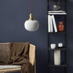 Lustres, lustre nordique en métal et céramique, lampe à tête unique à source de lumière E27, abat-jour suspendu à capsule blanche – Image 4