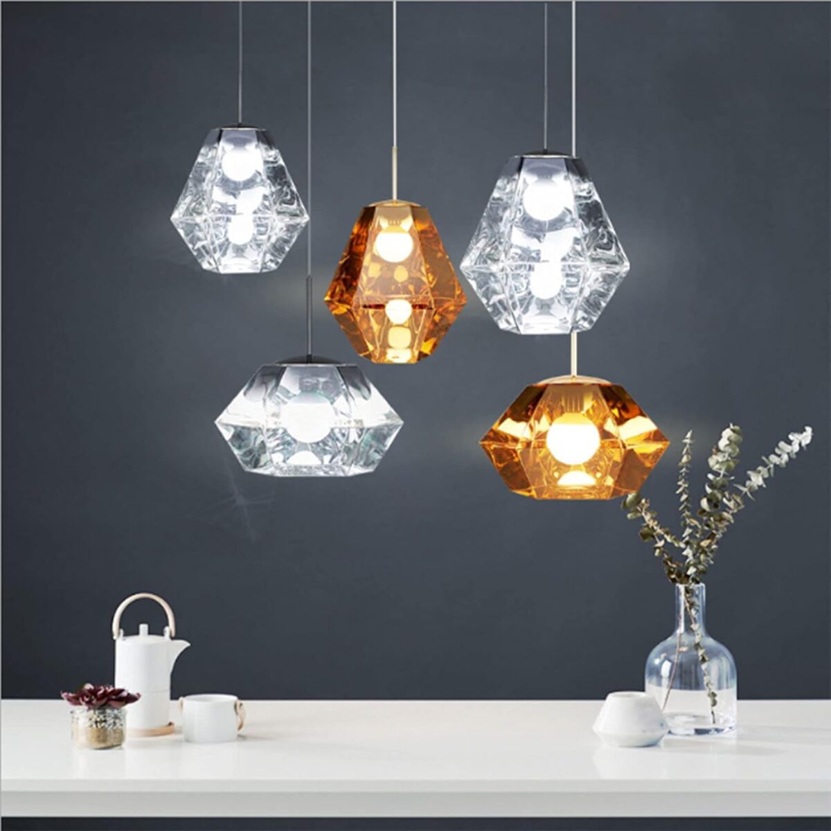 Art Métal Miroir Verre Lustre Nordique Simple Créatif Verre E27 Suspension – Image 1