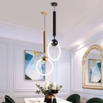 Lampe suspendue créative en fer, style nordique moderne, luminaire à tête unique avec anneau doré – Image 4