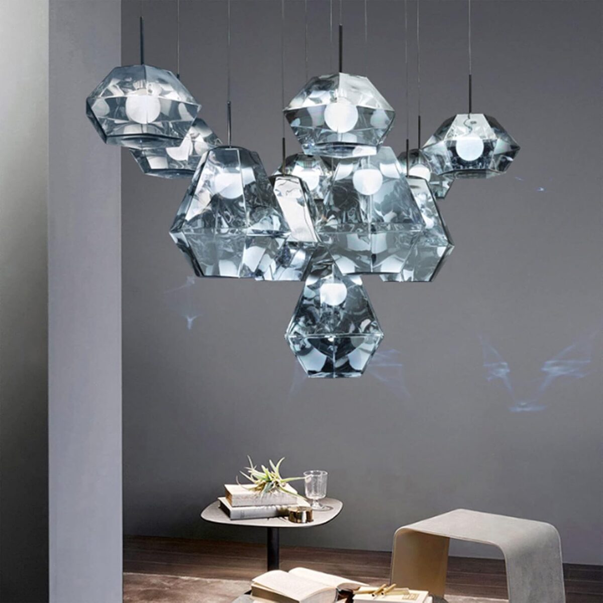 Art Métal Miroir Verre Lustre Nordique Simple Créatif Verre E27 Suspension – Image 2