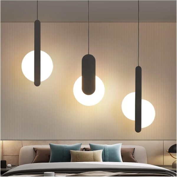 Moderne Chevet Chambre Salon Cuisine Câble Lustre Déco Luminaires Simple LED Pendentif Lumières BlancNoir