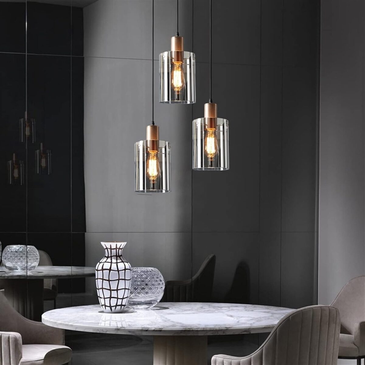 Américain Rétro Pendentif Lumière Verre Suspendu Lampes Designer Atmosphère E27 Lustre Abat-Jour – Image 5